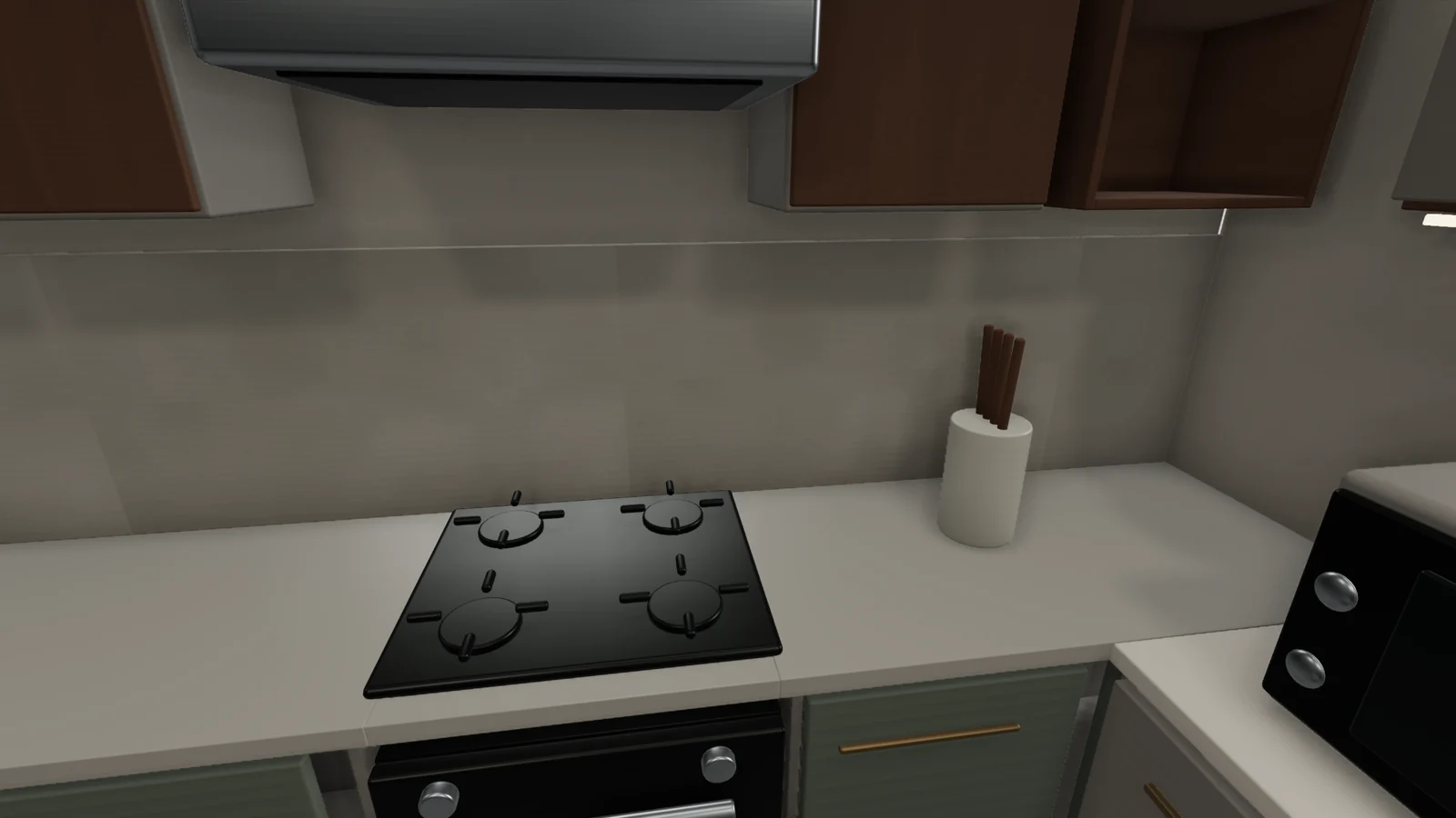 Rendered view of the kitchen cabinetry and work surfaces